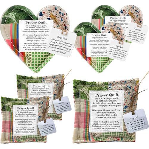 Green Set of 6 Mini Pocket Prayer Quilts with Cross - Handmade Faith Gifts