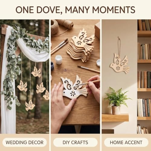 10Pcs Wooden Peace Dove Ornaments - Christmas Tree & Home Decor