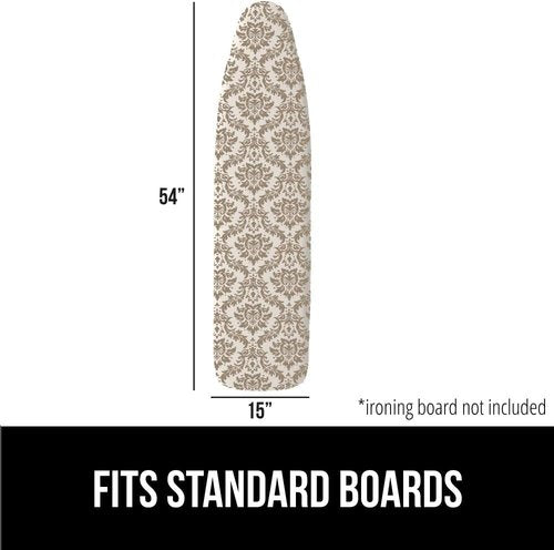 GORILLA GRIP The Original Ironing Board Cover and Pad, Silicone Coating, 400°F Scorch Resistant Thick Padding, Heavy Duty Iron Covers Standard Boards, Hook and Loop Fastener Strap, Damask 15x54