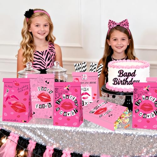 12-Pack Pink Party Favor Bags with Stickers for Girls' Events