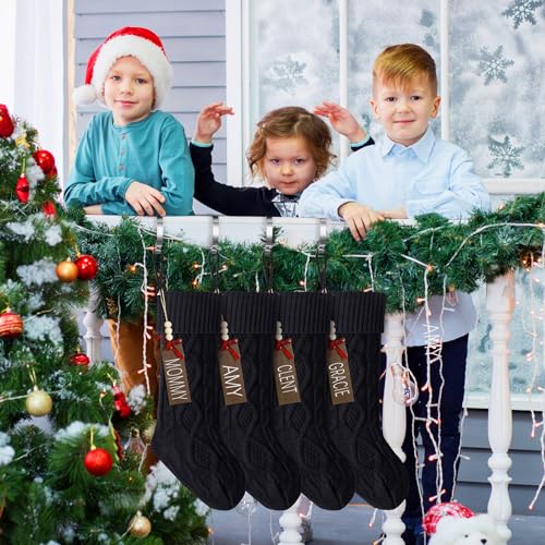Knit Christmas Stocking Kit - Large Black Holiday Decor - 4 Sets