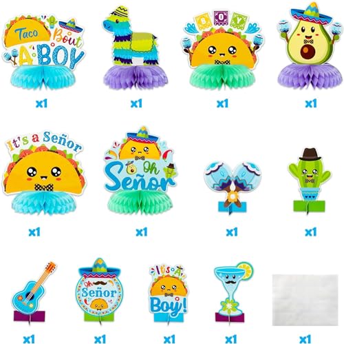 Haooryx Gender Reveal Honeycomb Centerpieces - 12Pcs Taco Theme