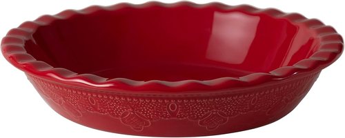 Fun Elements 9-Inch Ceramic Pie Pan - Deep Dish with Lace Emboss & Ruffled Edge | Perfect for Baking & Holiday Gifts