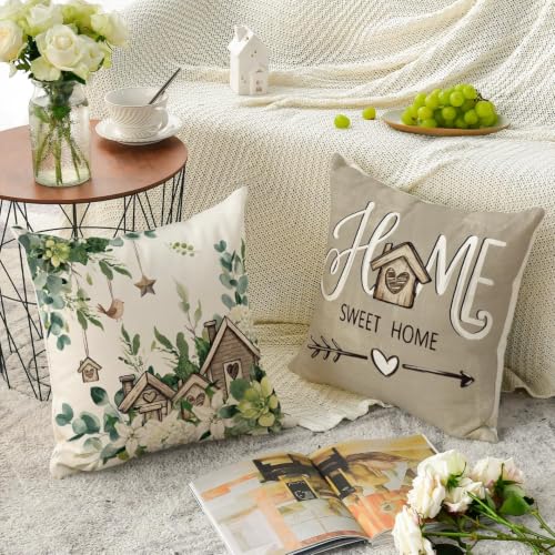 AVOIN colorlife 18x18 Inch Spring Floral Eucalyptus Pillow Covers Set of 4
