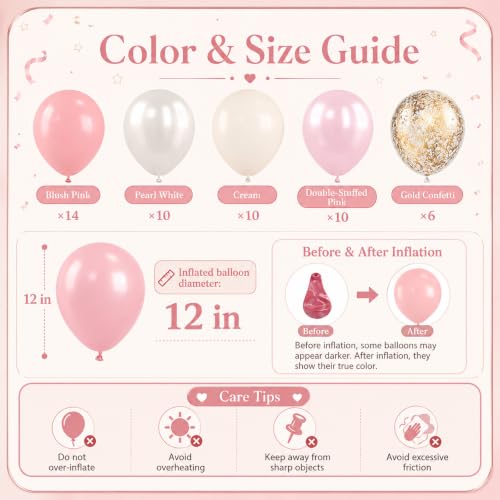 50PCS Double Stuffed Blush-Pink and Cream Latex Balloons, 12 Inch