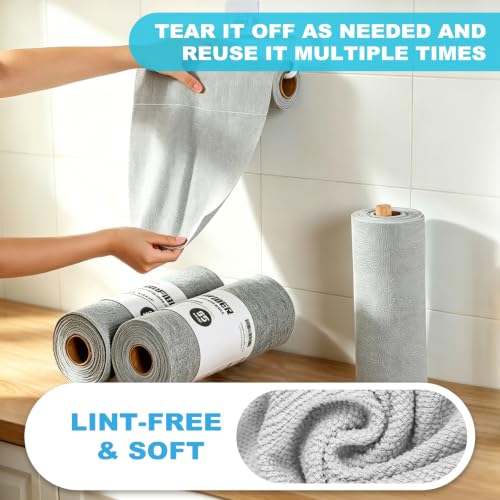 Grey 55-Pack Microfiber Cleaning Cloth Roll - 9x11 Inch Reusable & Lint-Free for Car, Kitchen & Home Cleaning