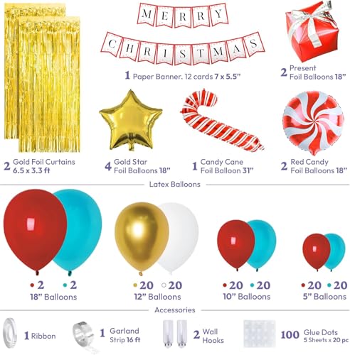 Multicolor Christmas Balloons Garland Set with Banner & Foil Curtains - 145 Pcs