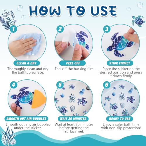Fullhawl 15 Pcs Turtle Non-Slip Bathtub Stickers with Scraper - PEVA Rubber