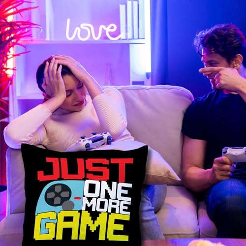 Gaming Throw Pillow Cover 18x18 - Just One More Game Design