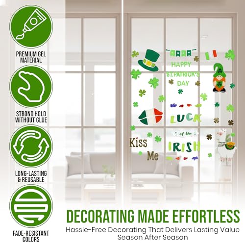91-Piece St. Patrick's Day Gel Window Clings - Reusable Shamrocks & More