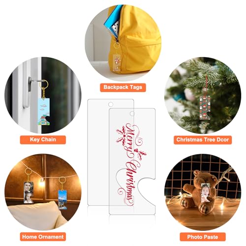 Rectangle Split Acrylic Christmas Ornaments Blanks - Clear Keychain Discs, 20 Pcs, 3 x 7cm