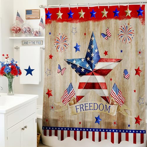 Mocsicka 4th of July Shower Curtain - Patriotic Bathroom Decor, 71x71 inch
