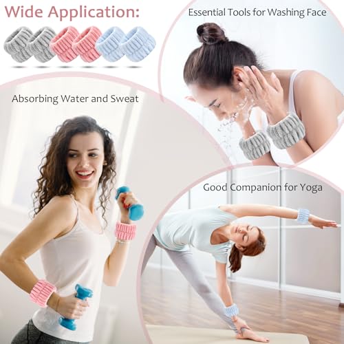 Wykodra 6pcs Absorbent Wrist Bands for Washing Face Microfiber Spa Cuffs