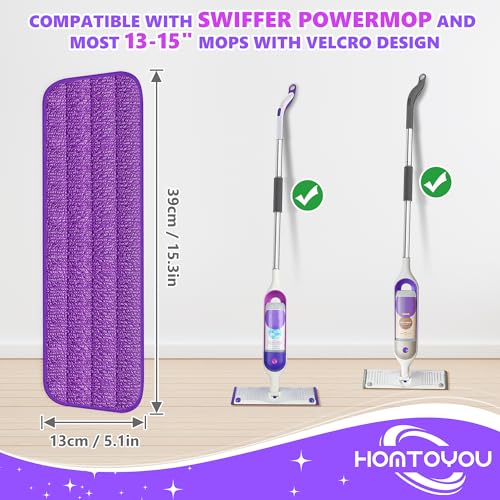 Purple Reusable Mop Pads for Swiffer PowerMop - 6 Pack Microfiber Refills