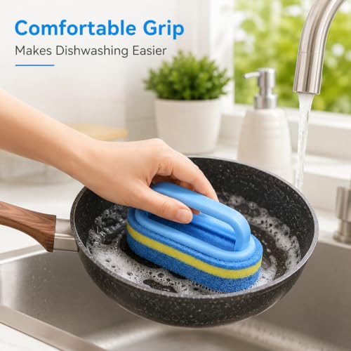 Dual-Layer Sponge Scrubbing Brush with Handle - 2 Pack