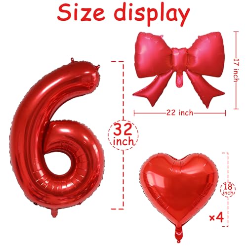 Red Number Balloons Set - 32 Inch Mylar Foil with Bow & Heart