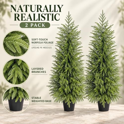 2Pack 5FT Artificial Norfolk Pine Tree - Indoor & Outdoor Decor