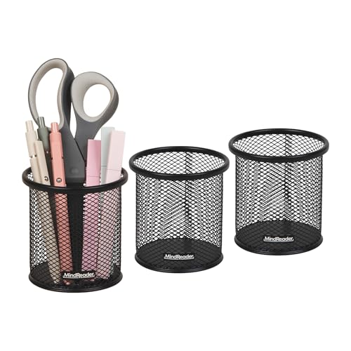 Mind Reader Black Pen and Desk Accessories Holder Set of 3 - Metal Mesh Organizers