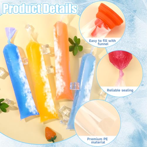160Pcs Disposable Ice Lolly Bags with Funnel - 2x12 Inches