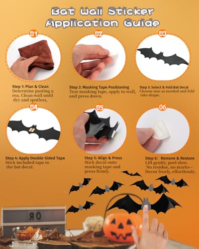 120pcs 3D Bat Wall Decor for Halloween | Scary Indoor & Outdoor Decorations