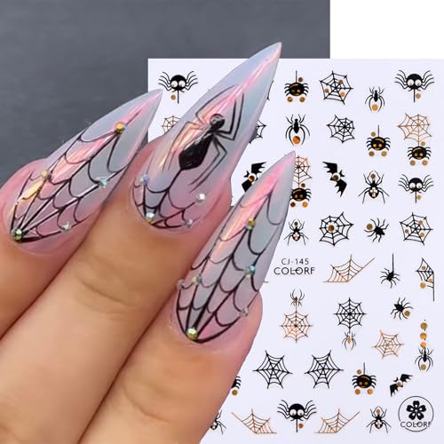 6 Sheets Spider Web Halloween Nail Stickers 3D Self-Adhesive Decals
