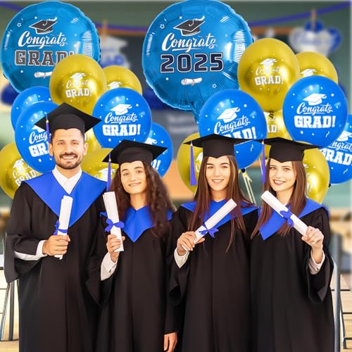 LERCTH 2025 Graduation Balloons Set Blue & Gold Foil and Latex