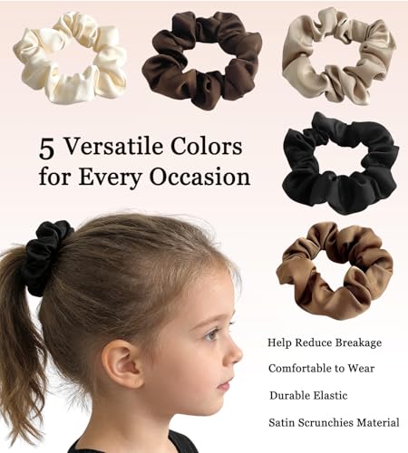 WENICER Ultra-Petite Satin Hair Scrunchies - 5 Pack Silk Hair Ties