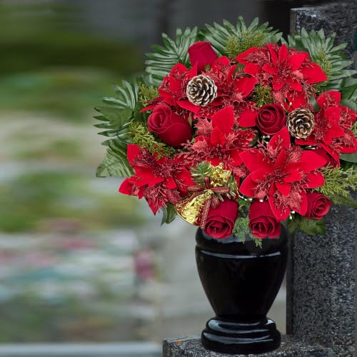 Artificial Cemetery Flower for Graves - Burgundy & Gold Christmas Tribute