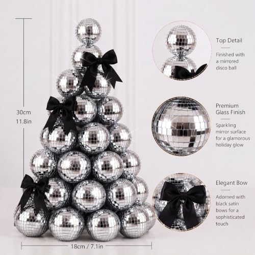 Disco Mirror Ball Christmas Tree Decorations - 11.8 Inches with Black Bow - Variation of THIS listing
