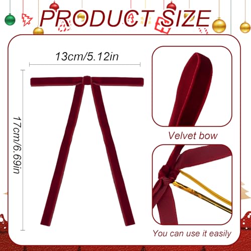 24 Pcs Velvet Burgundy Christmas Tree Bows - Premium Holiday Decor