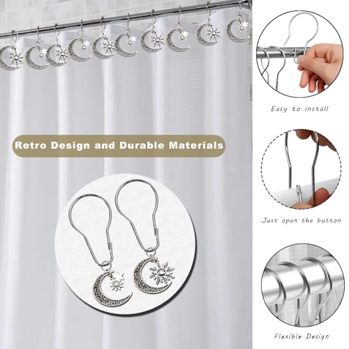 12-Piece Celestial Shower Curtain Hooks, Rust-Proof Metal Sun Moon Stars