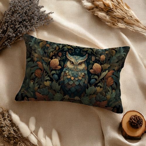 William Morris Inspired Floral Owl Pillow Cover 20x12 Inch - Pack of 1