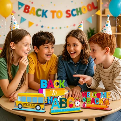 4PCS Back to School Wooden Table Decorations - Colorful Signs