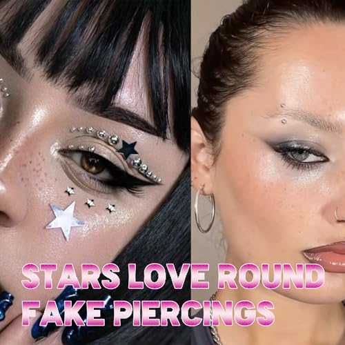 Face Gems Fake Piercings Rhinestone Stickers for Rave Y2K Makeup