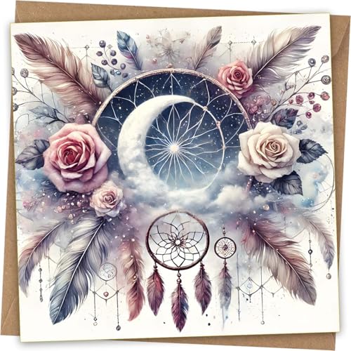 Eco-Friendly Dreamcatcher Moon Birthday Card with Kraft Envelope