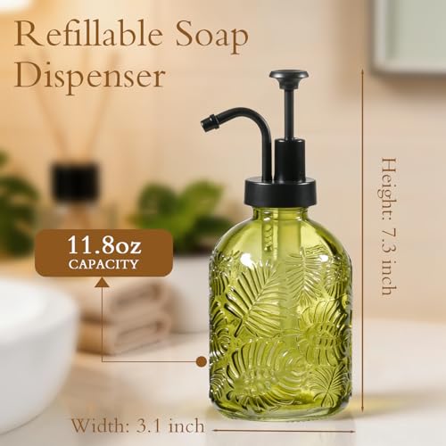 Komashr 11.8oz Embossed Glass Soap Dispenser - Sage Green & Black