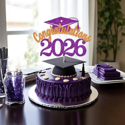 Congratulations 2026 Cake Topper - Glitter Graduation Decor