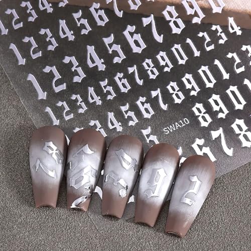 MOLILON 4 Sheets Retro Number Nail Stickers Self-Adhesive Decals