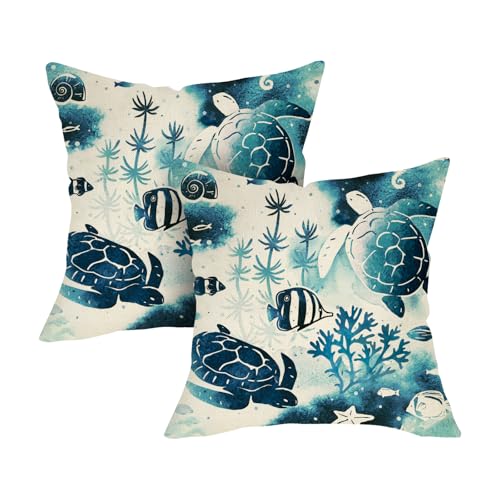 Under The Sea Turtle Decorative Pillow Covers - 18x18 Set of 2