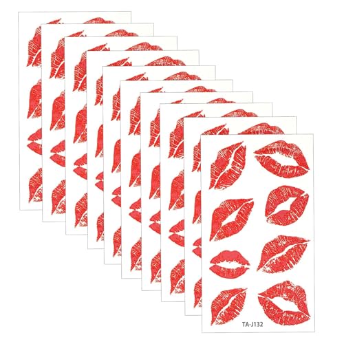 Kiss Temporary Tattoos Waterproof Red Lips Stickers 10 Sheets