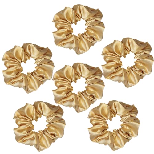 Sufermoe 6-Pack 4.5 Inch Satin Silk Hair Scrunchies - Dark Gold
