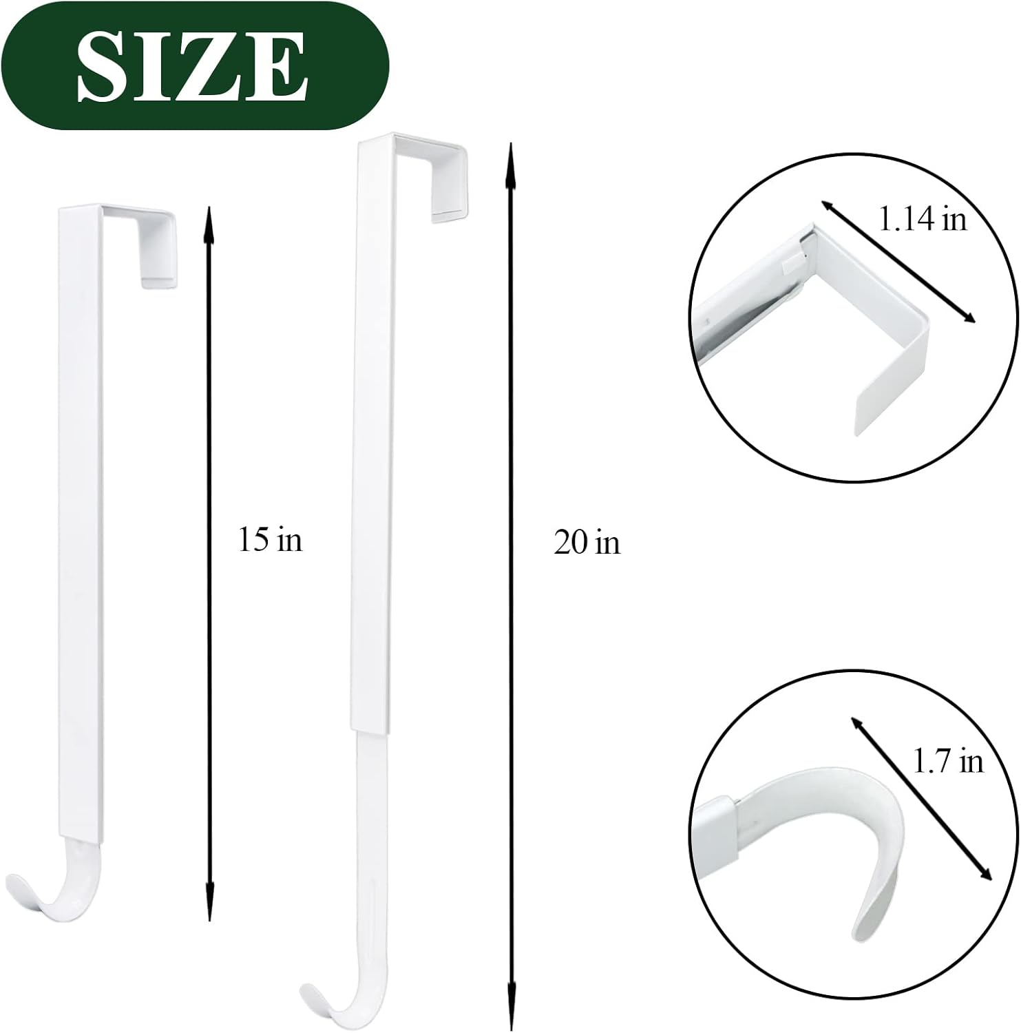 ZMCINER Wreath Hanger - Adjustable 15-25 Inch White Metal Hook for Christmas & Fall Decorations