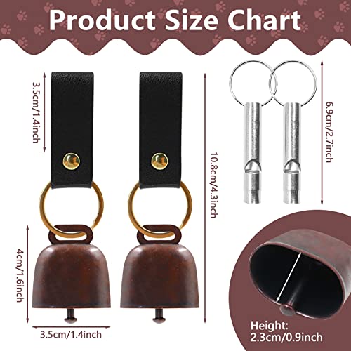 4Pcs Loud Bear Bells with Whistles and PU Leather Keychains, Bear Bells for Hiking and Loud Whistles, Cow Bells, Dog Bells