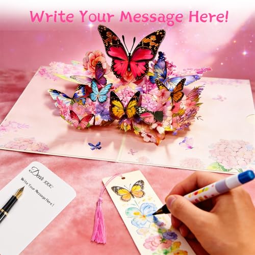Aottom 3D Pop-Up Butterfly & Flower Greeting Card with Envelope