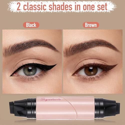 Dual-Ended Winged Eyeliner Stamp Pen 2 PCS Waterproof Black and Brown