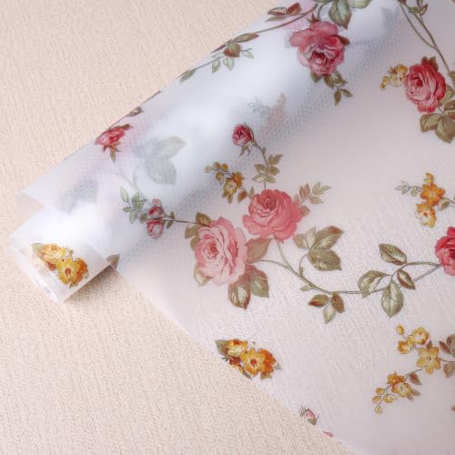 Tnjedigha Rose Floral Non-Adhesive Shelf Liner, 11.8" x 118.1" Cabinet Roll