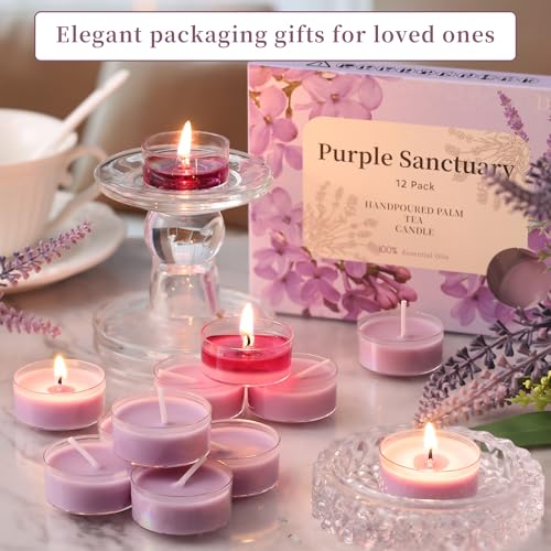 Eucalyptus & Lavender Scented Tea Light Candles - Purple Sanctuary (12 Pack)