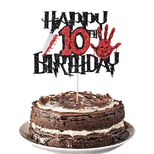 Gonasng Killer Happy 10th Birthday Cake Topper, Horror Theme Decor