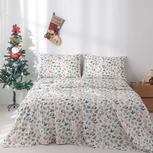 King Size Bed Sheets Set with Christmas Tree Pattern - Deep Pocket, Soft Microfiber, 4 Pieces