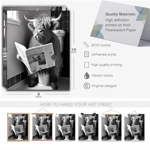 3PCS Funny Animal Wall Art Prints for Bathroom Decor - 8x10